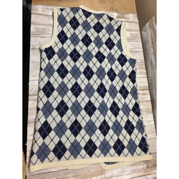 Amana Woolen Mills Blue Argyle Sweater Vest and Cardigan Set Mens Large Vintage